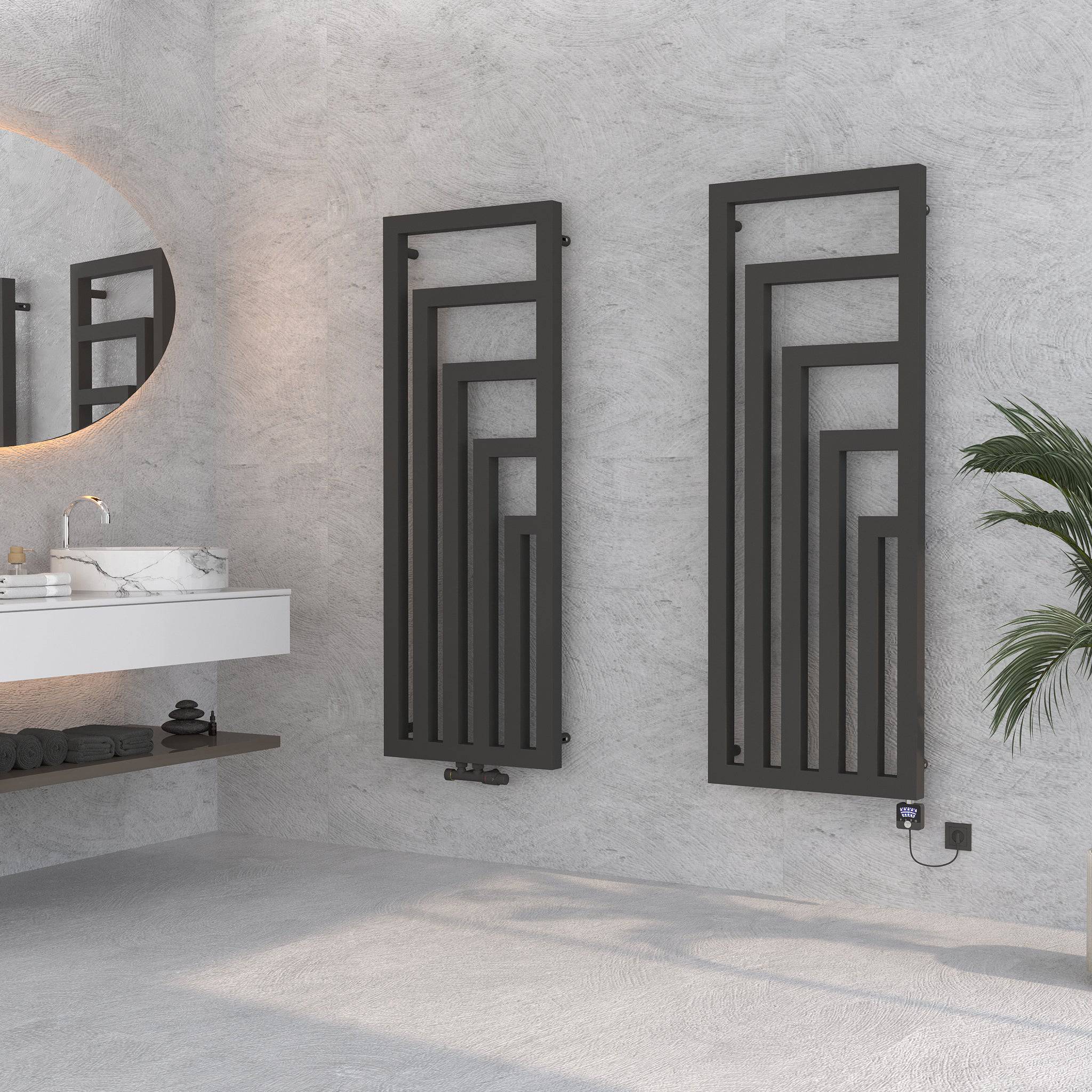 Apollo Design Badheizkörper Anthrazit, zwei Heizkörper nebeneinander im Badezimmer montiert