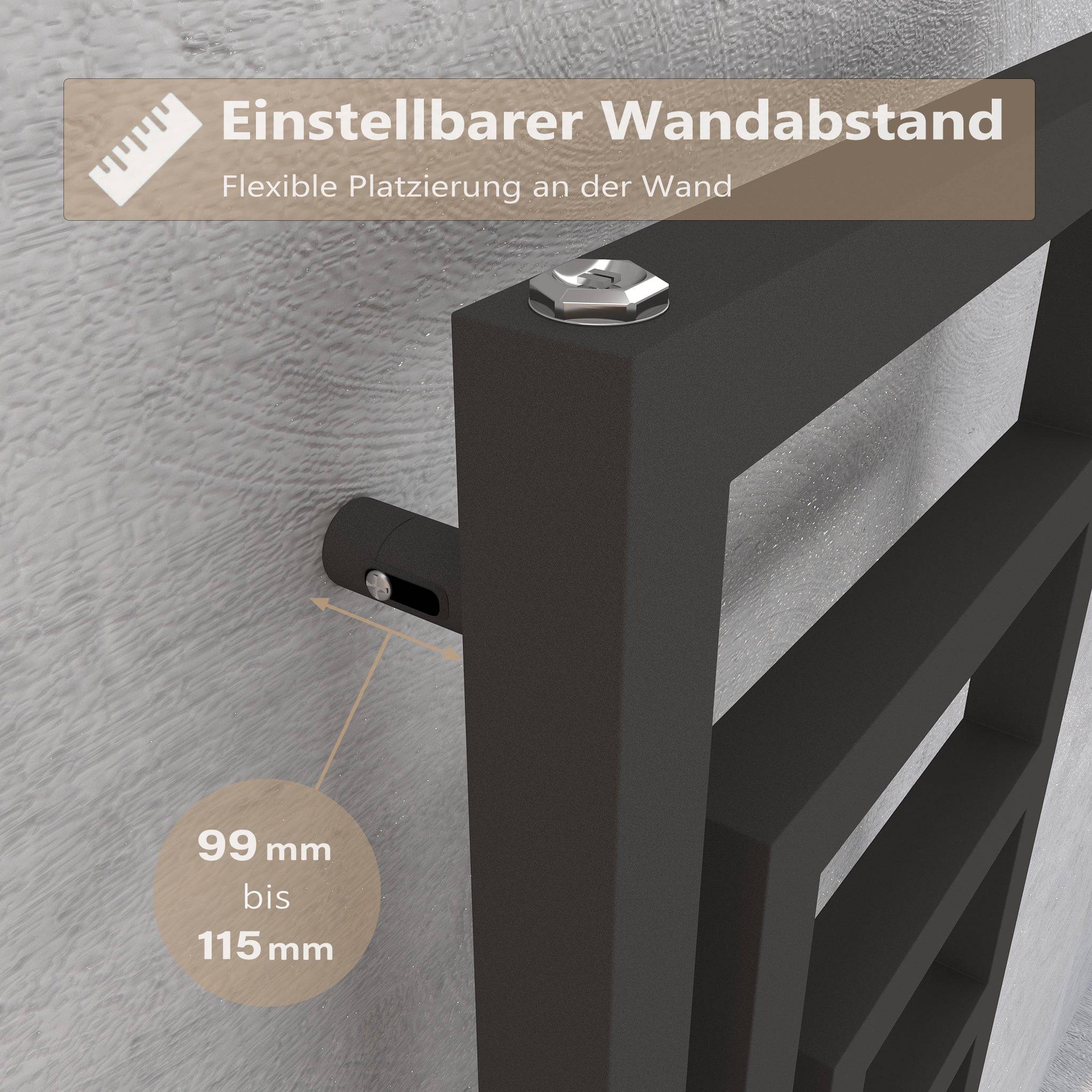 Apollo Design Badheizkörper Anthrazit, Infografik zum einstellbaren Wandabstand