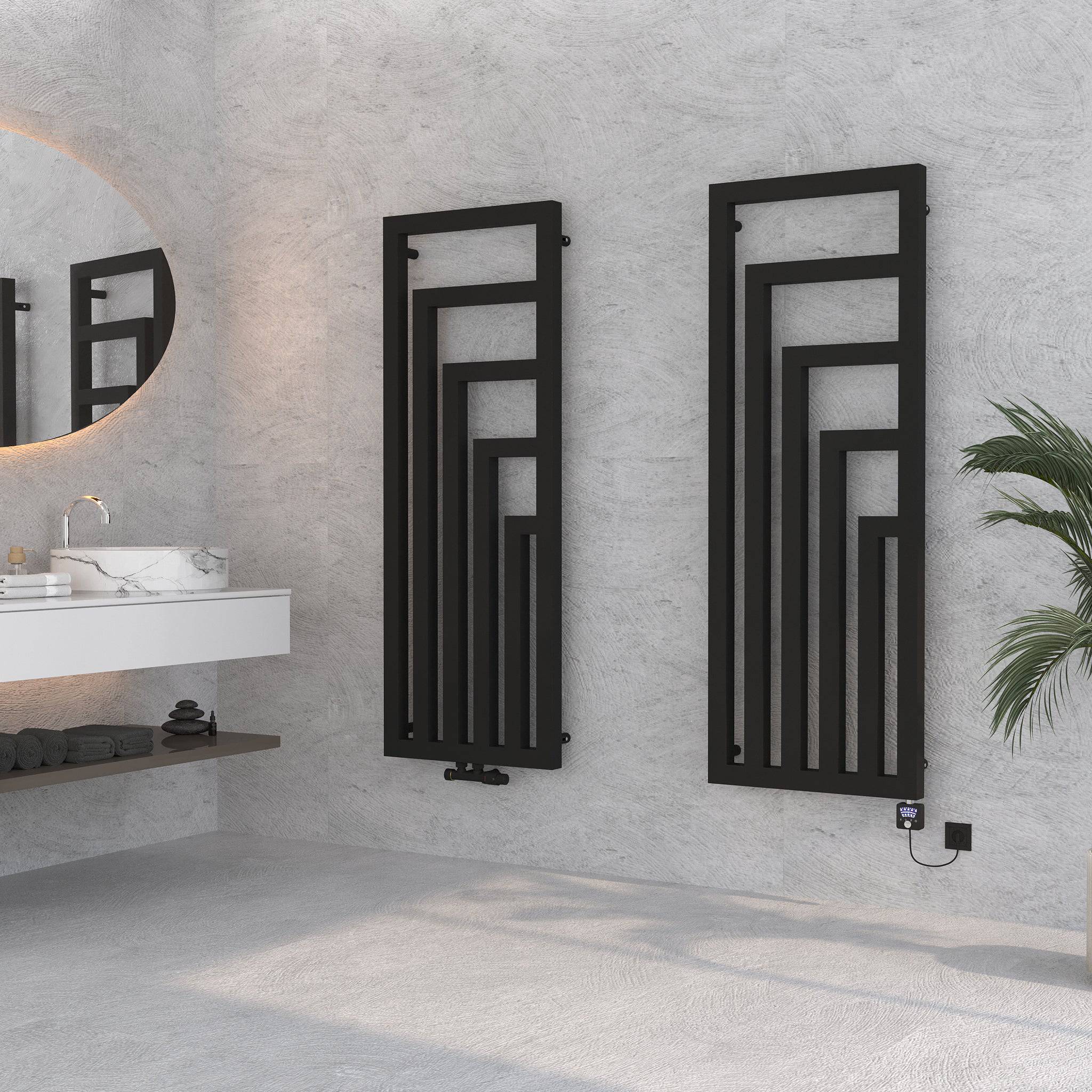 Apollo Design Badheizkörper Schwarz, zwei Heizkörper nebeneinander im Badezimmer montiert