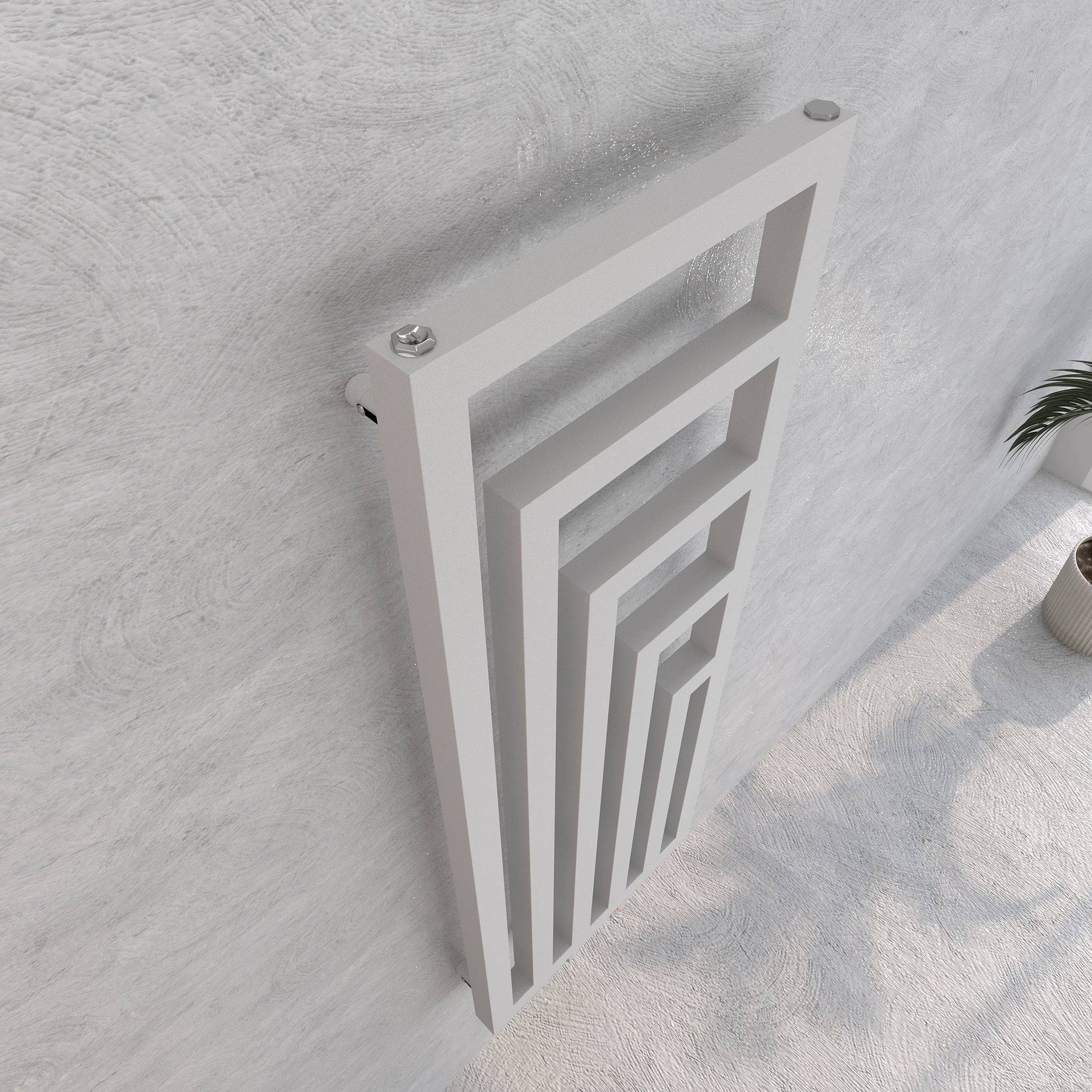 Apollo Design Badheizkörper Weiß, Detailansicht der oberen Ecke mit Sprossenmuster