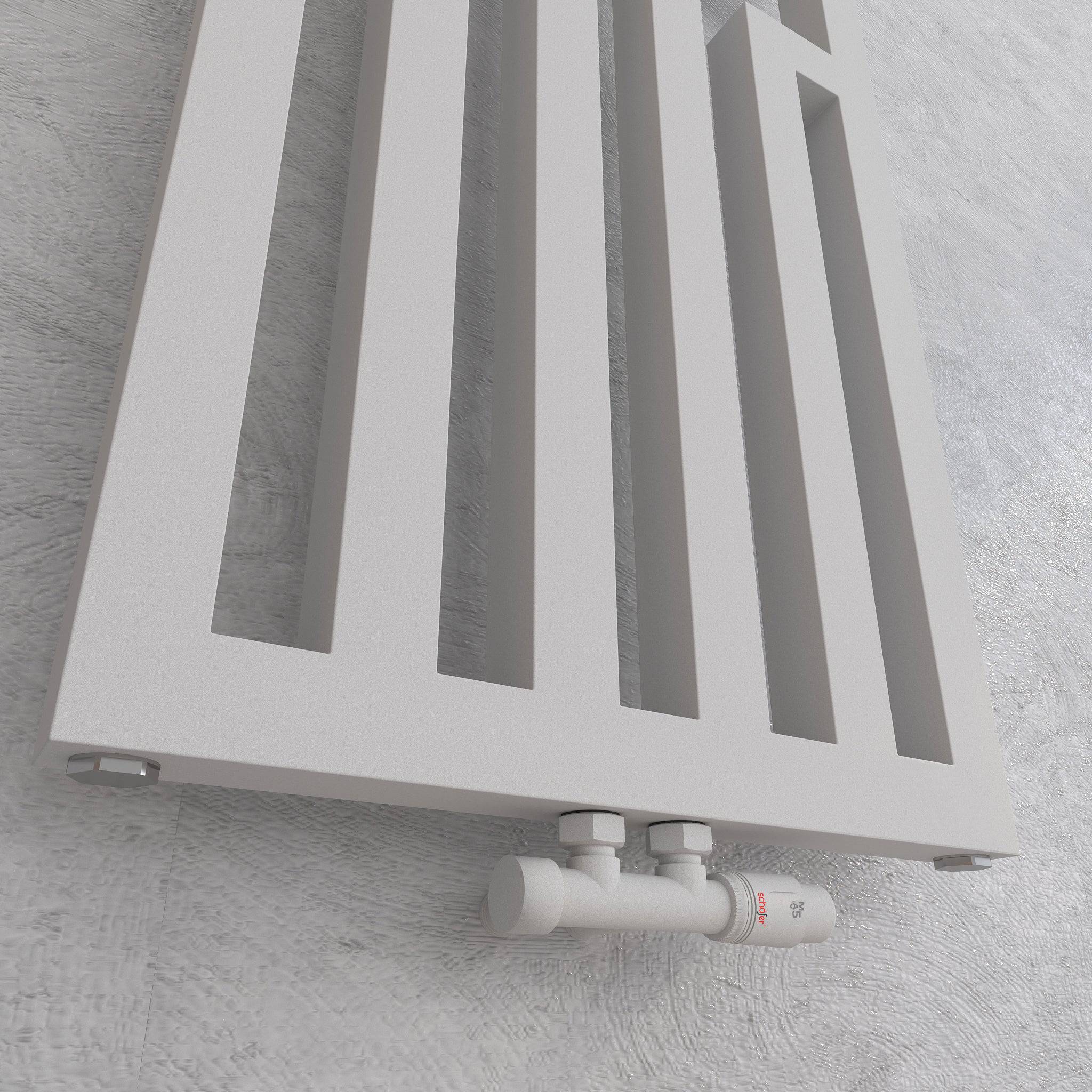 Apollo Design Badheizkörper Weiß, Detailansicht des Thermostatventils am Sockel