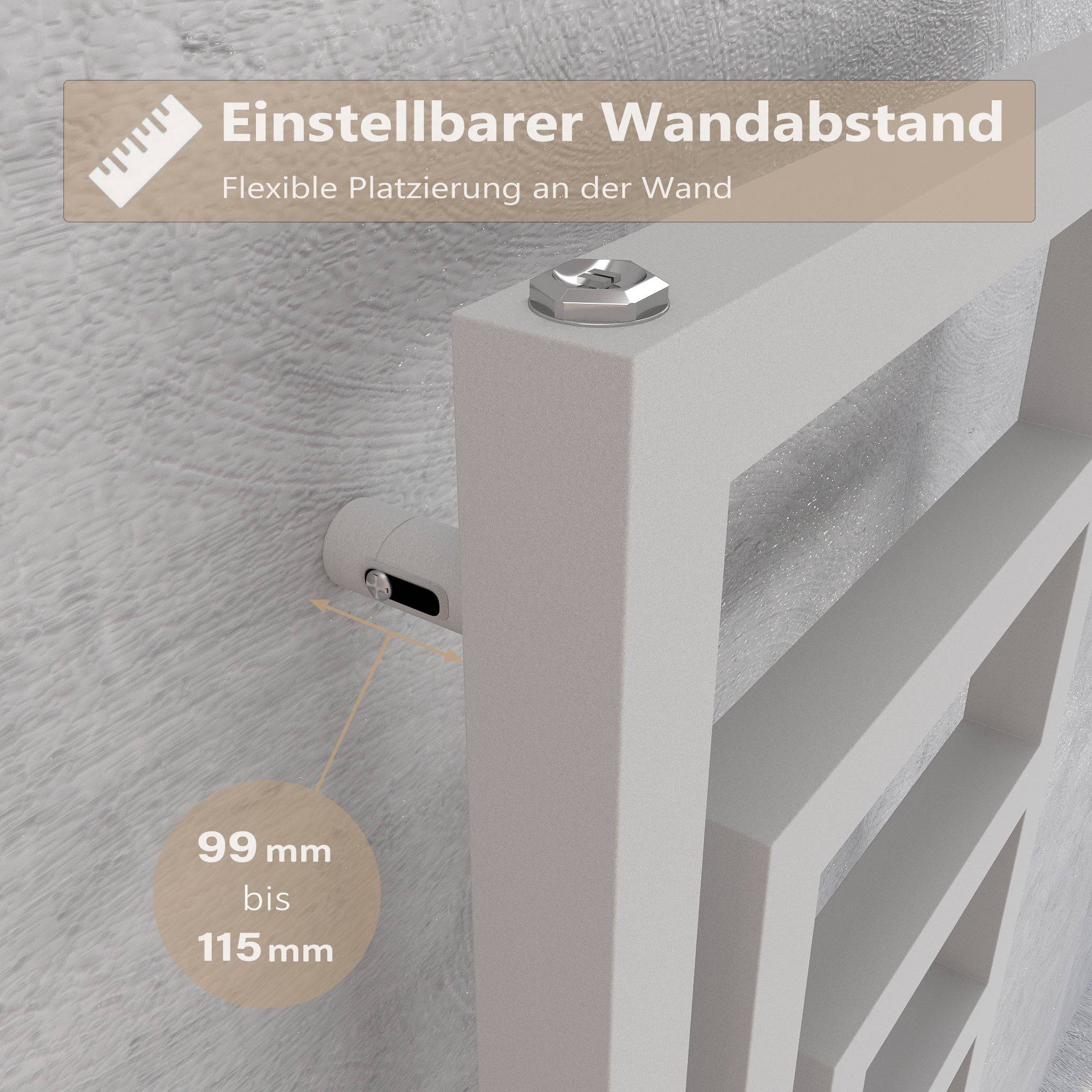 Apollo Design Badheizkörper Weiß, Infografik zum einstellbaren Wandabstand