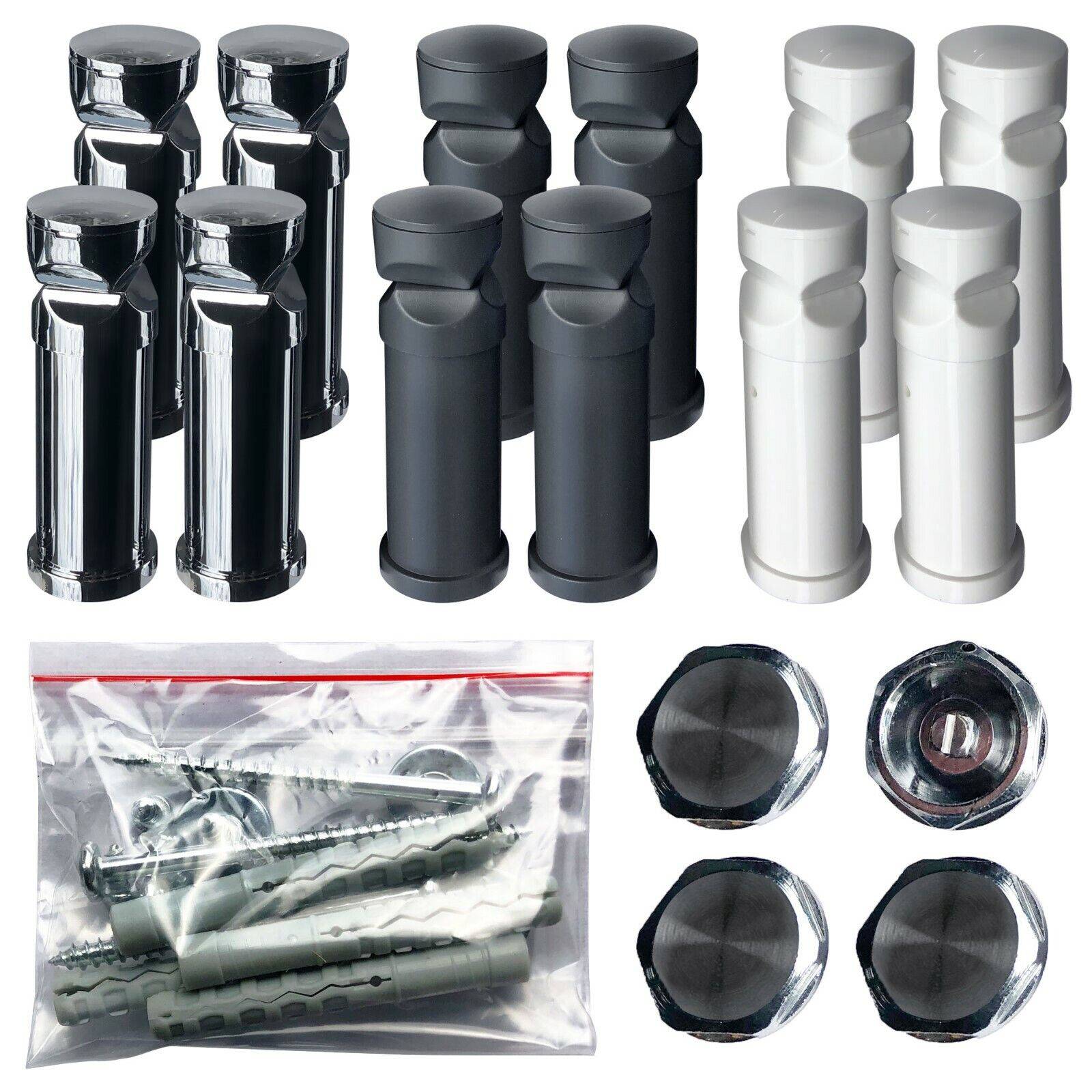 Befestigungsset für Hera: Universelles Montageset für Badheizkörper, passend für 19-23mm Rohre. Erhältlich in Weiß, Chrom und Anthrazit.
