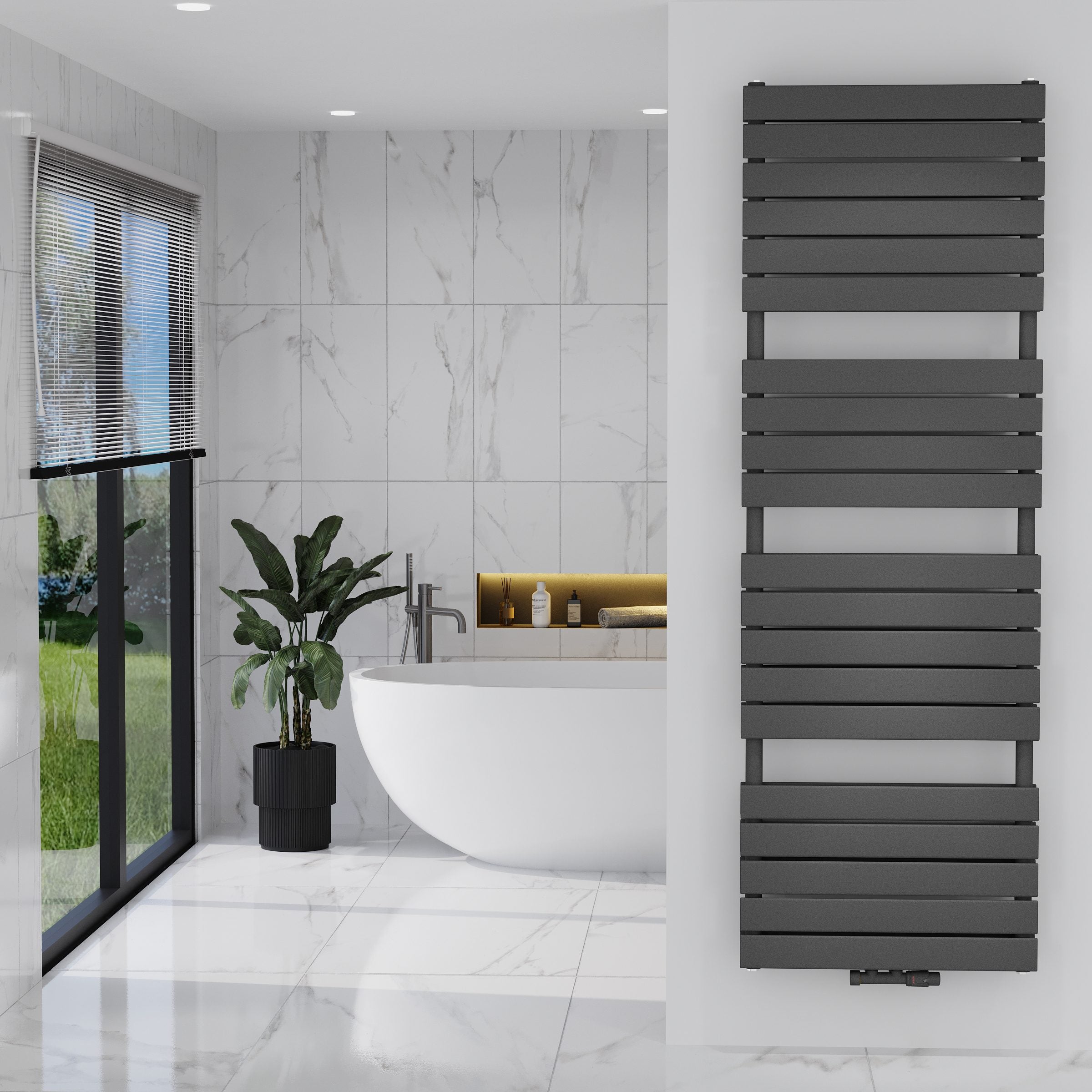 Handtuchheizkörper im modernen Badezimmer, Badheizkörper Badezimmerheizung, Handtuchwärmer, Handtuchtrockner