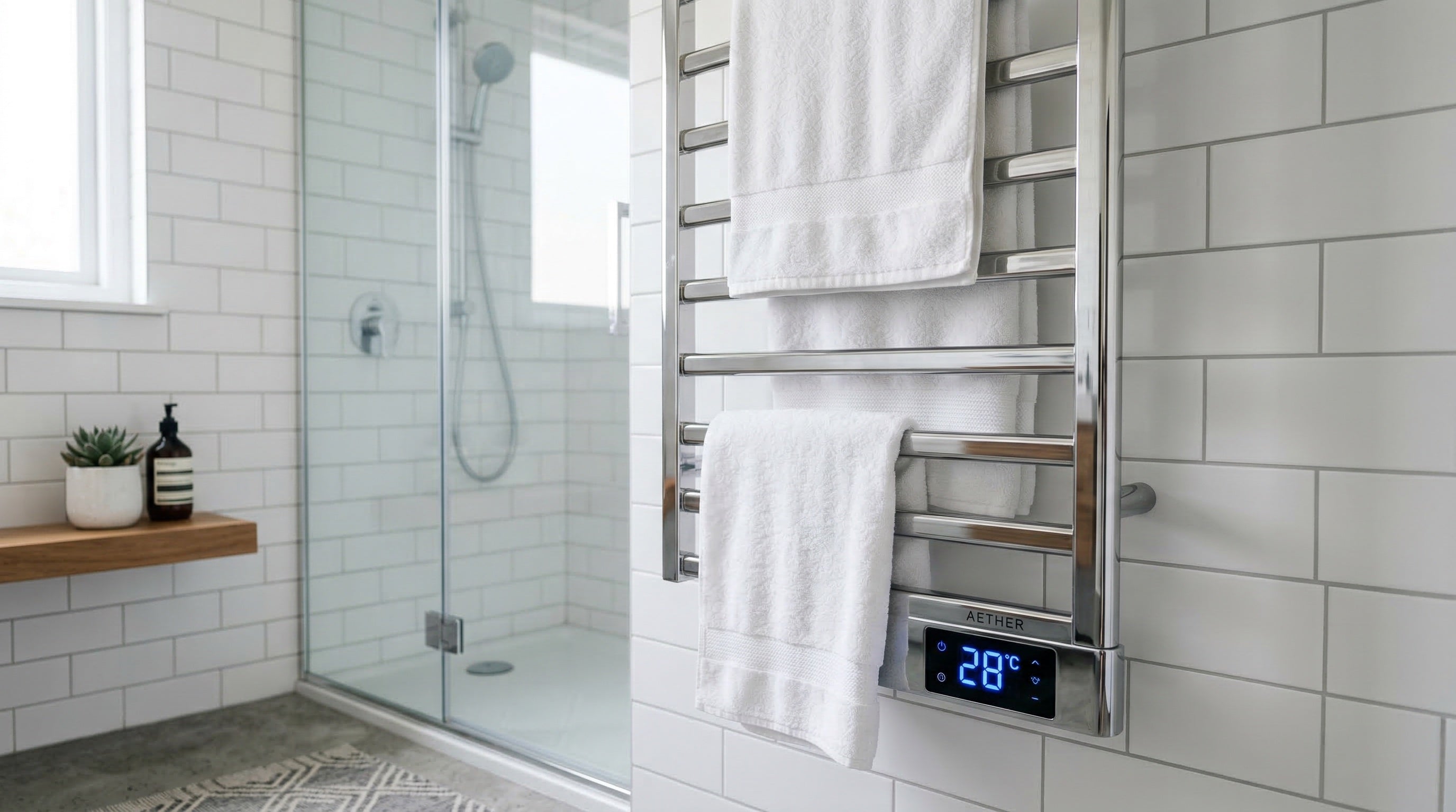 Elektrischer Handtuchheizkörper im modernen Badezimmer